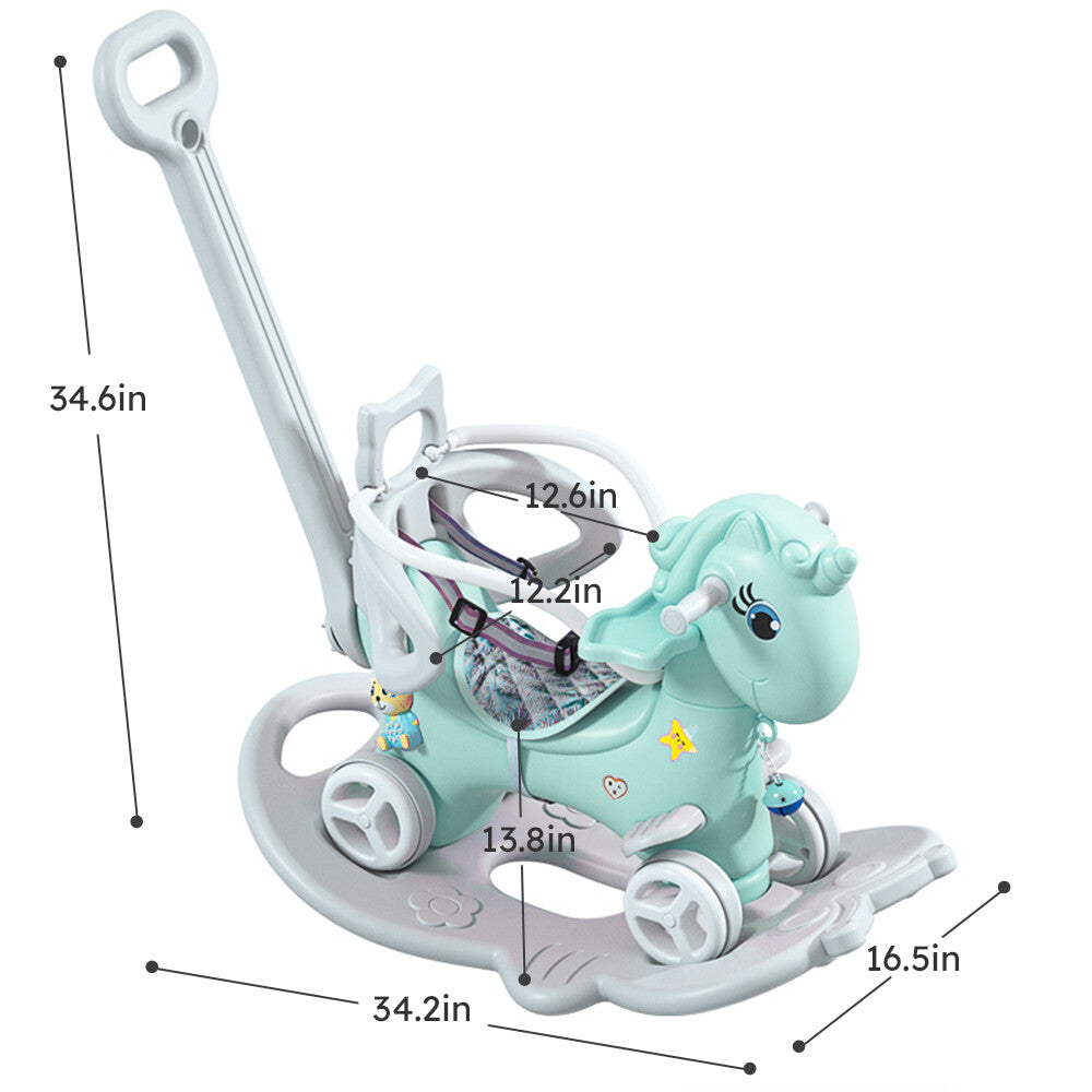 Toddler Rocking Horse with Push Handle, Backrest, and Balance Bike Ride-On Toy