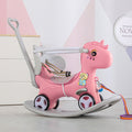 Toddler Rocking Horse Ride-On Toy with Backrest and Push Handle for Balance Development
