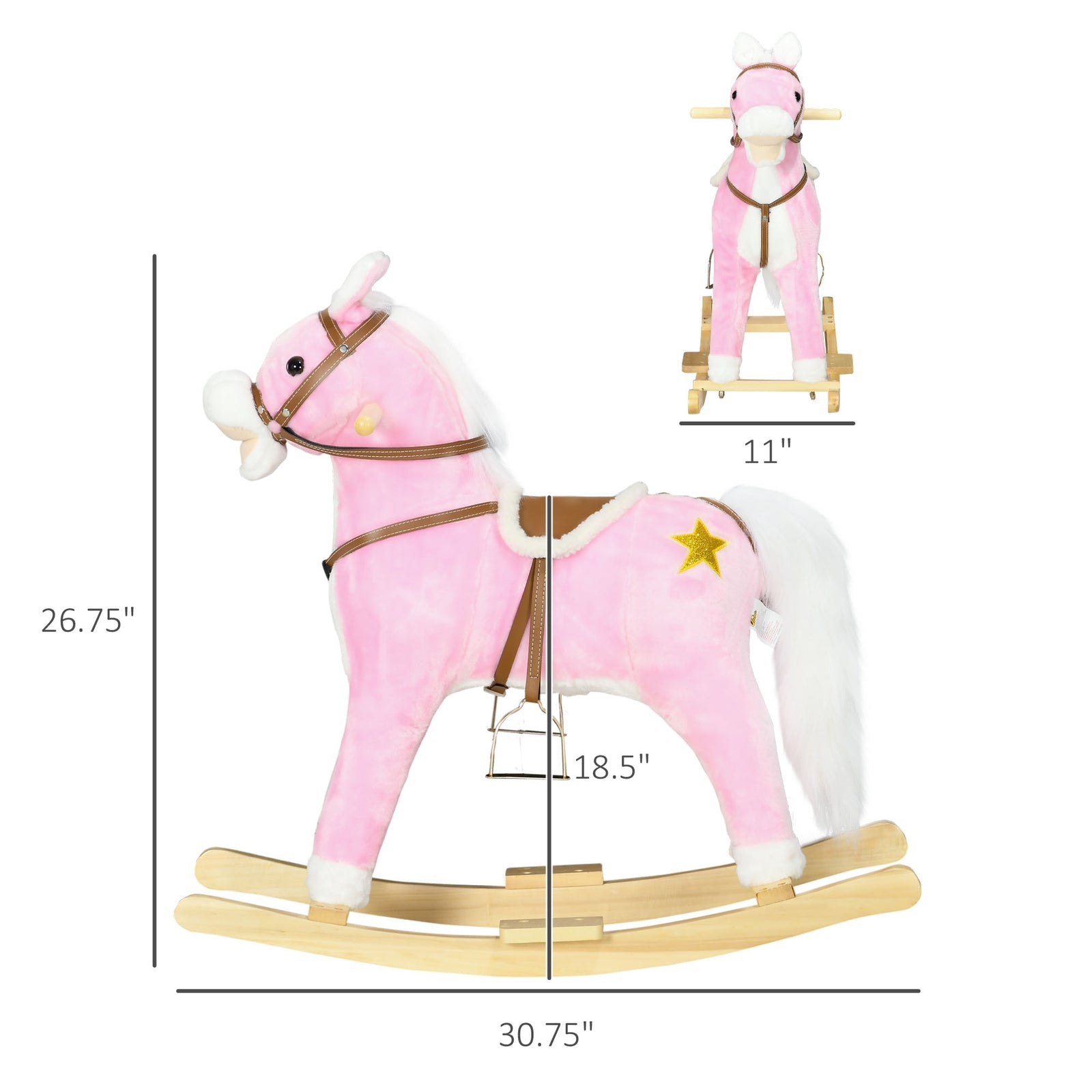 Toddler Rocking Horse with Saddle and Sound, Ride-On Toy for Ages 3-8