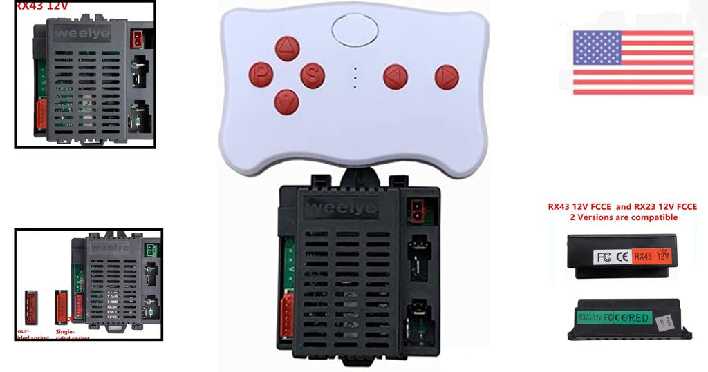12V Replacement Remote Control with 2.4G Wireless Connectivity for Kids' Cars RX43 RX23