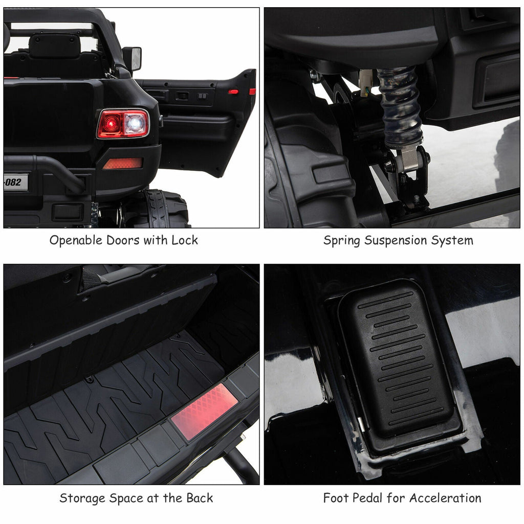 Police Truck RC Ride-On Car for Kids with Remote Control, LED Lights, and MP3 Player - Black