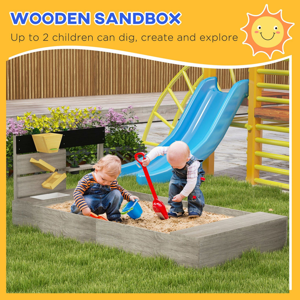 Wooden Sandbox with Liner and Kitchen Sink Design for Ages 3-7 Years Gray