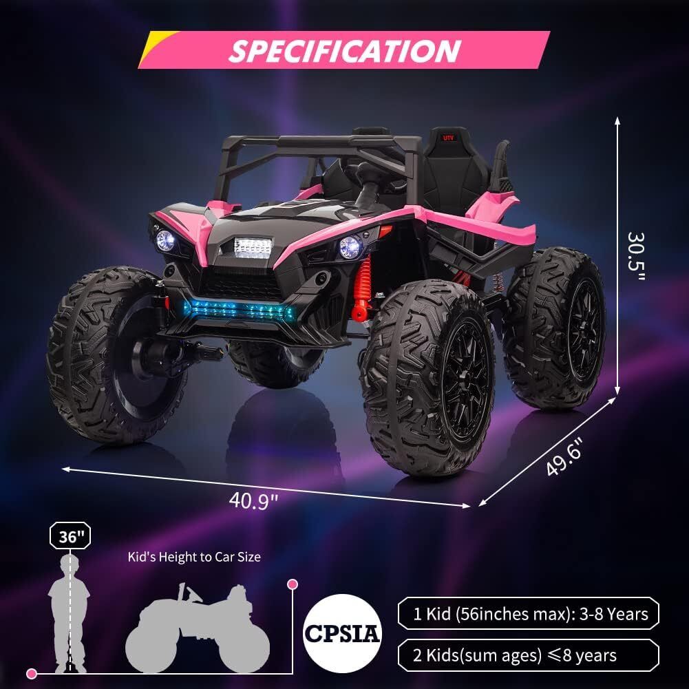 24V 2 Seater Electric UTV with Remote Control Steering 4x4 Off-Road Vehicle Sound System LED Lights