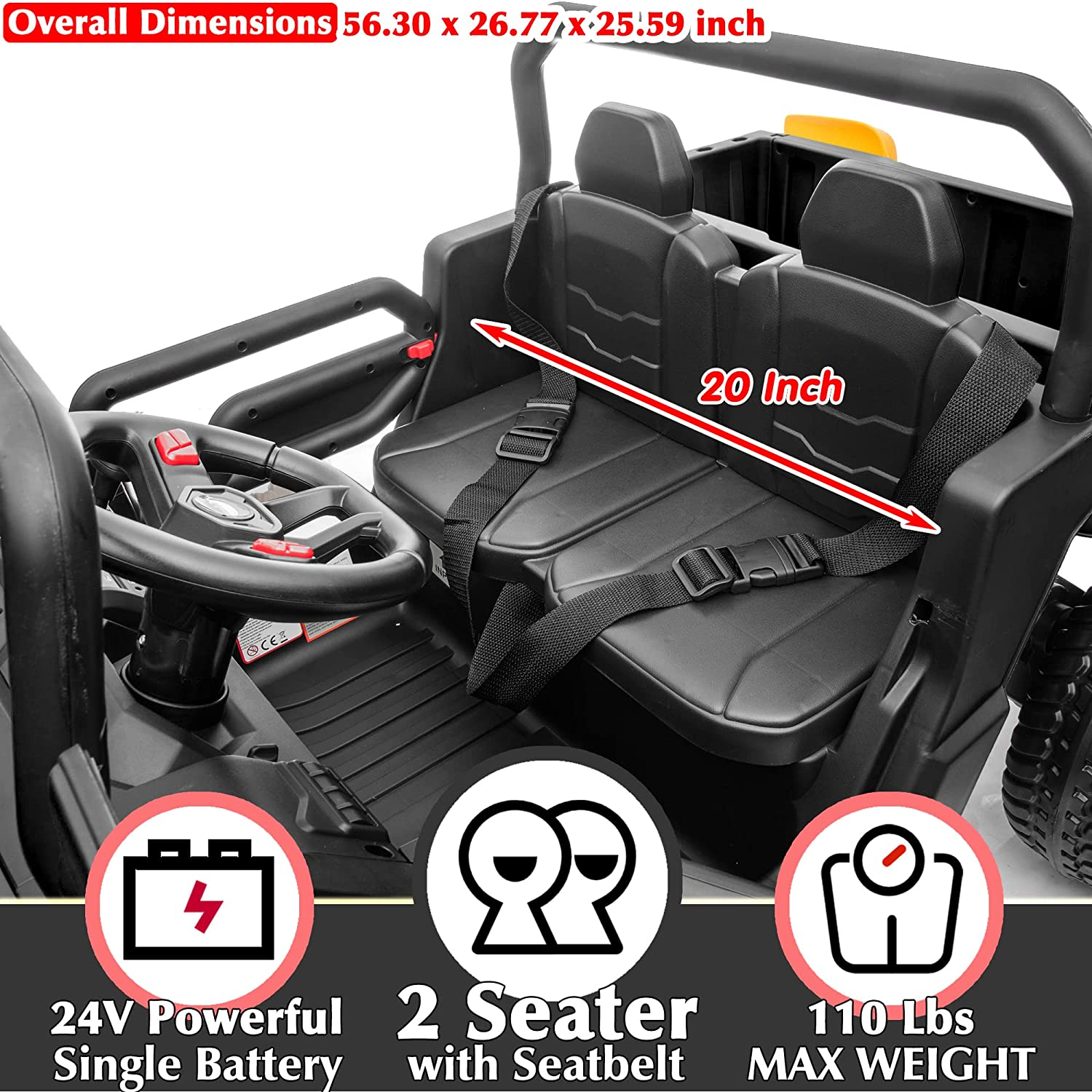 6X6 24V Children's Electric Vehicle 4WD Double Seater Ride-On Truck Dump Bed 6 Wheeler UTV Plaything