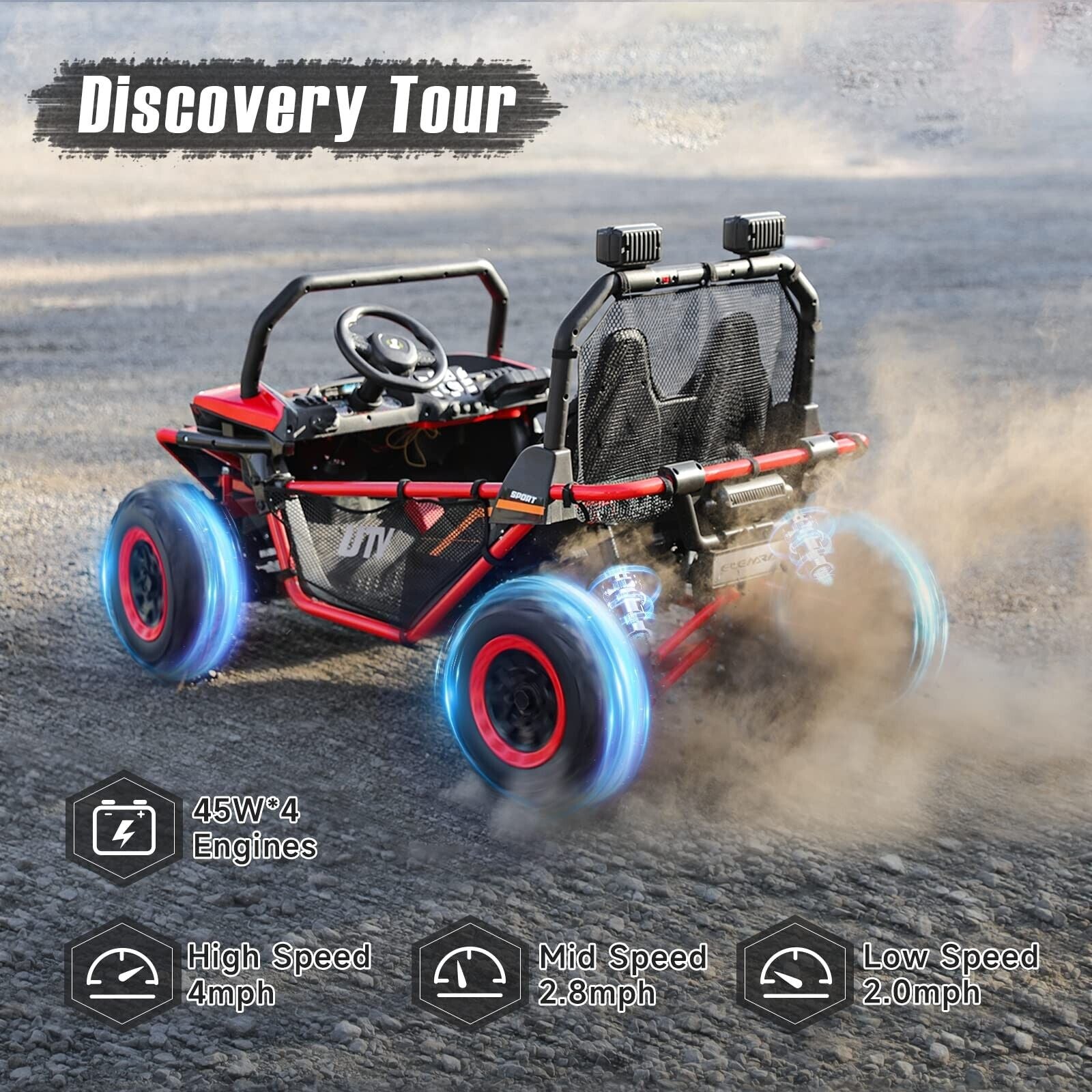 ELEMARA 2 Seater Kids' Ride-on Car, 12V Battery-Powered Off-Road UTV Toy, 4 Wheel Drive