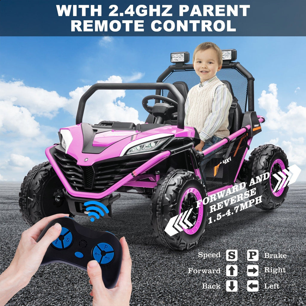 24V Kids 2-Seater Off-Road Ride-On UTV Car with 400W Motor, EVA Wheels, and Remote Control - Purple