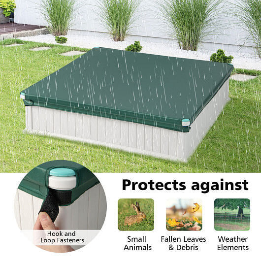 White Outdoor Sandbox with Oxford Cover and 4 Corner Seats for Kids