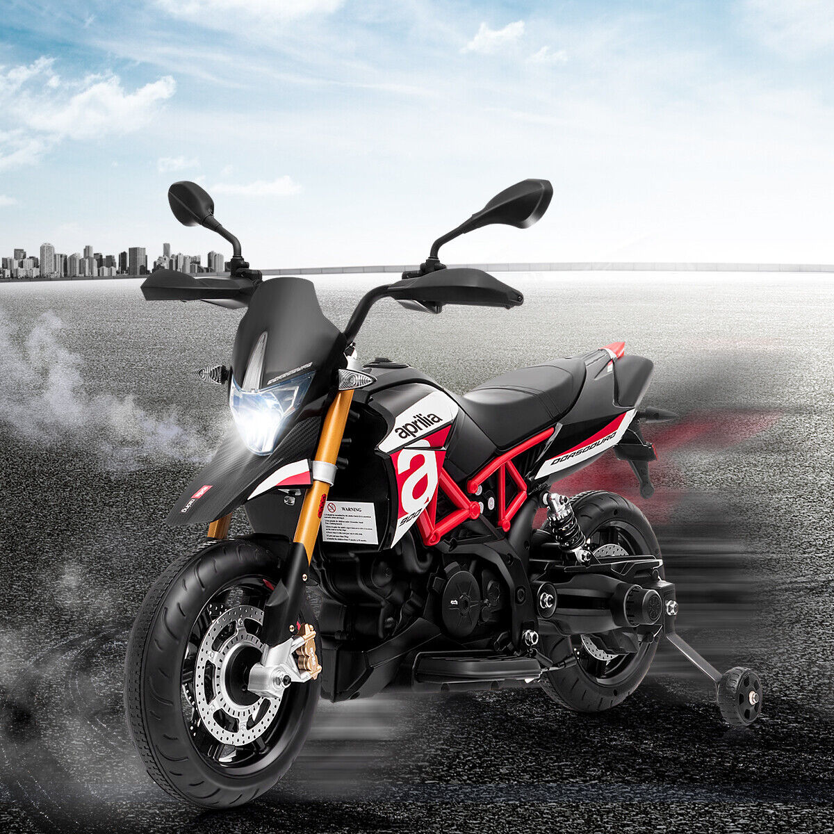 Aprilia 12V Kids Ride-On Motorcycle with Training Wheels in Red - Officially Licensed