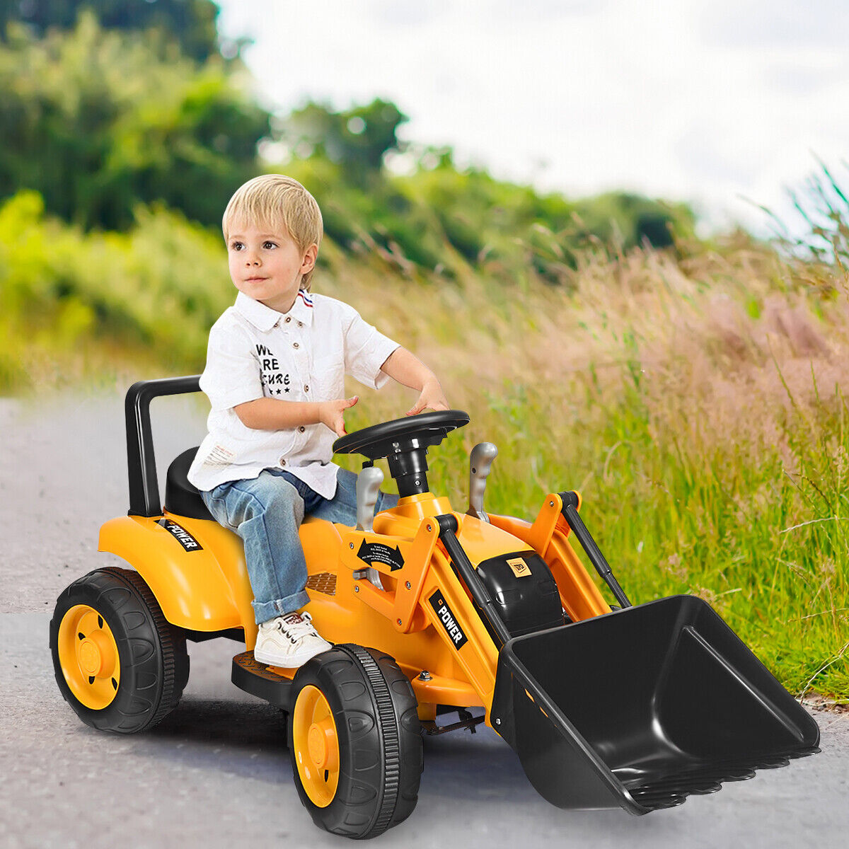 6V Battery Powered Kids Excavator Tractor with Digging Bucket - Yellow