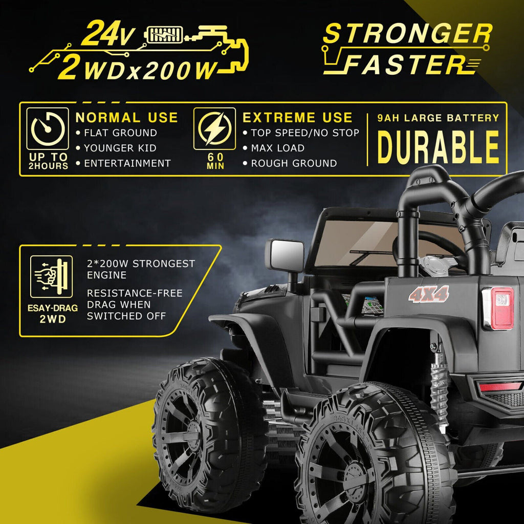 Electric 2-Seater Kids Jeep with 400W Motor, LED Lights, and 24V Battery