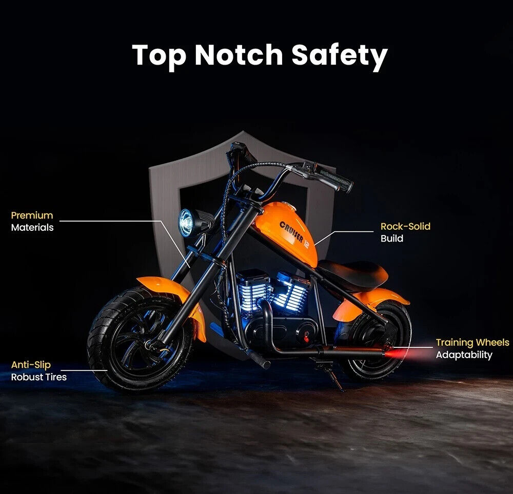 24V Children's Boys Ride On Motorbike Chopper Bicycle 160W Engine 10MPH Velocity, Distance Tracker, Mist