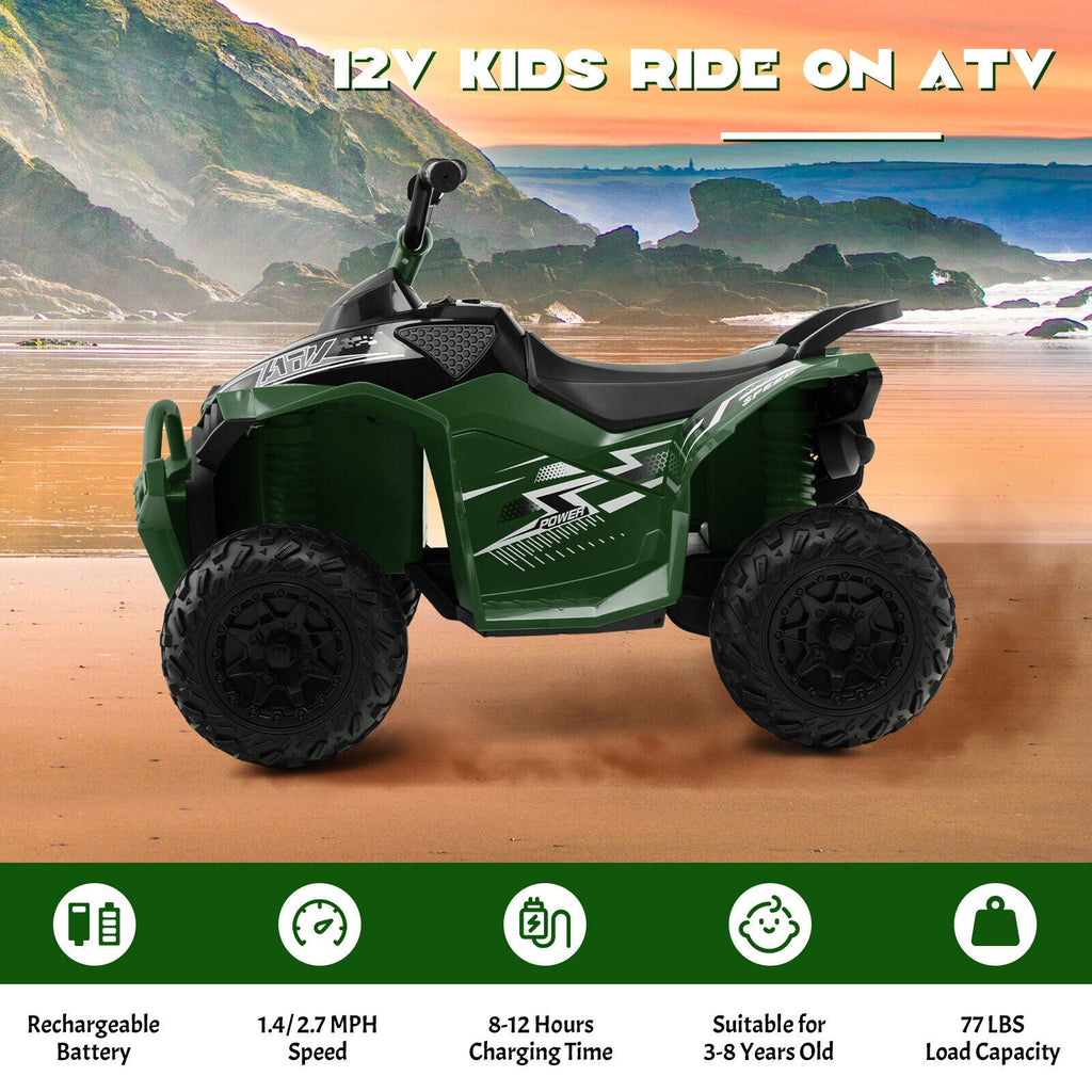 Electric Kids ATV with Headlights, Music, and Green Design - 12V Battery Powered