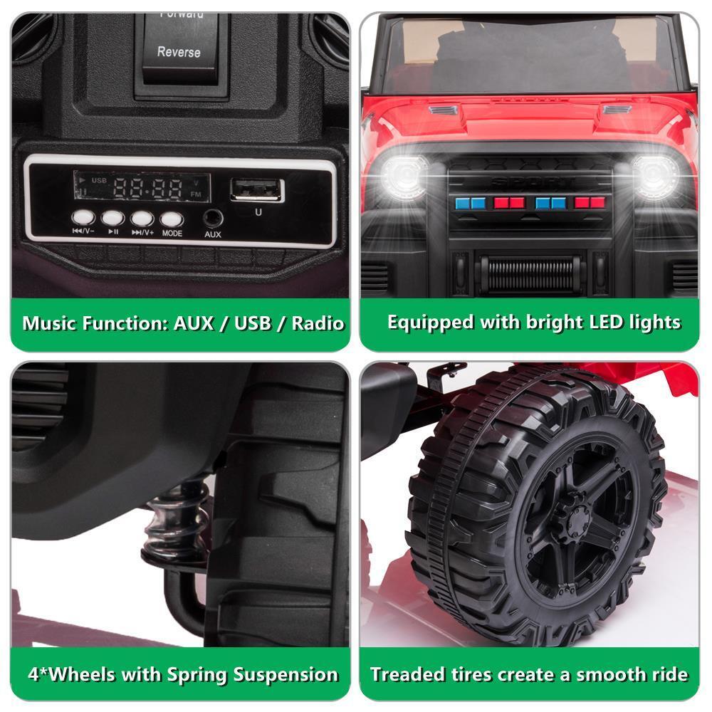 Electric 12V Red Kids Ride-On Truck with 2.4G Remote Control and 3 Speed Modes