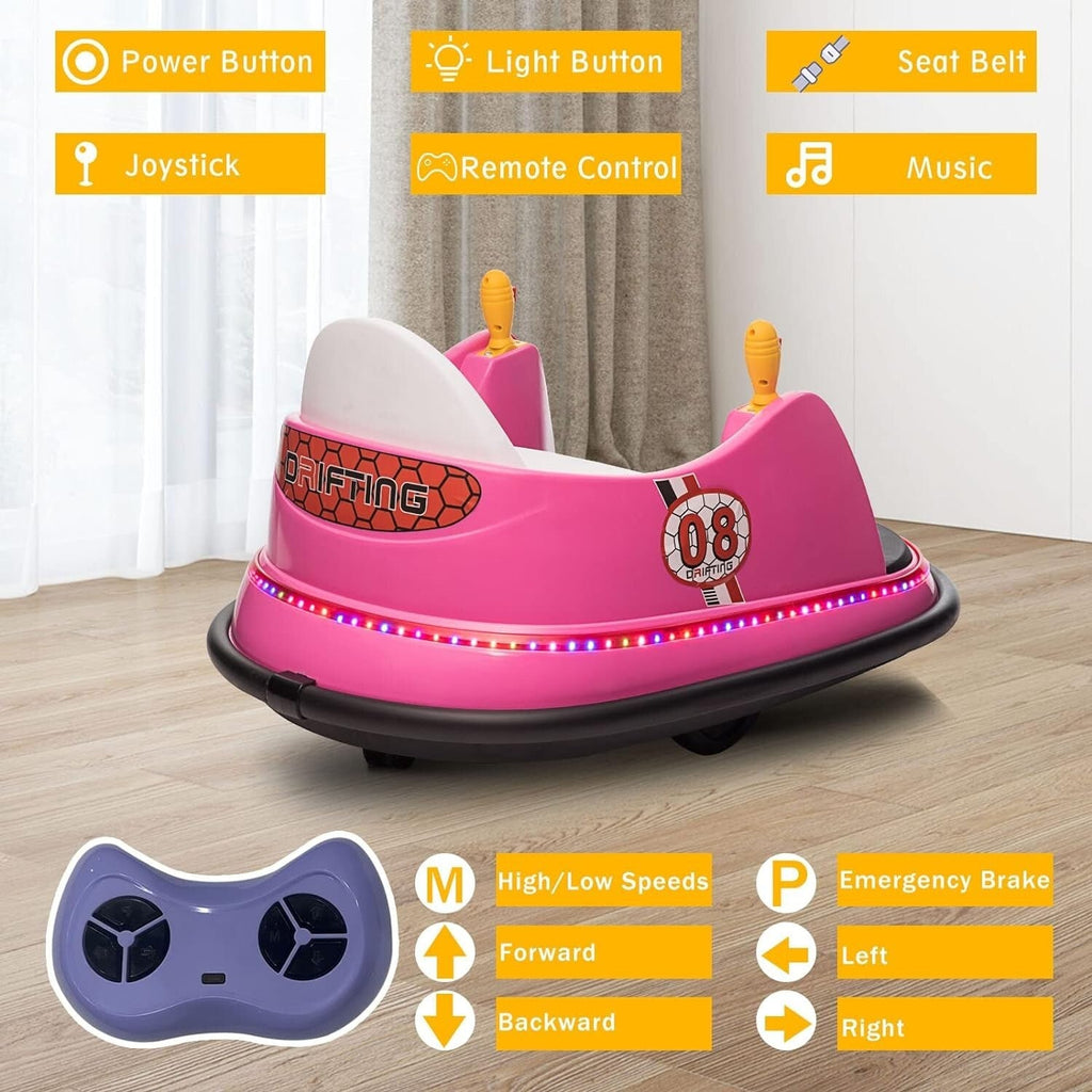 12V Kids Ride-On Bumper Car with Remote Control and 360° Spin Toddler Toy Pink