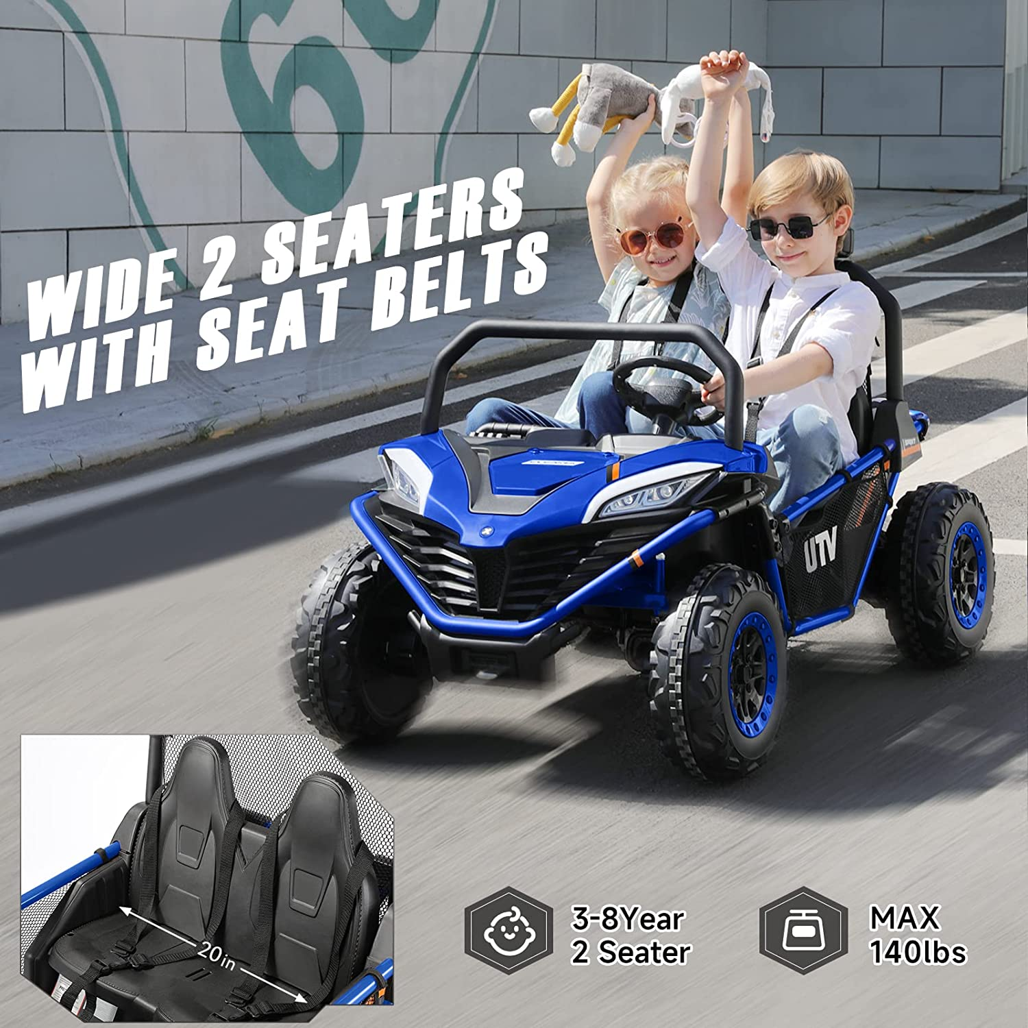 Off-Road UTV Toy for Kids - 2 Seater XL Ride-On Car, 12V Battery Operated Electric Vehicle