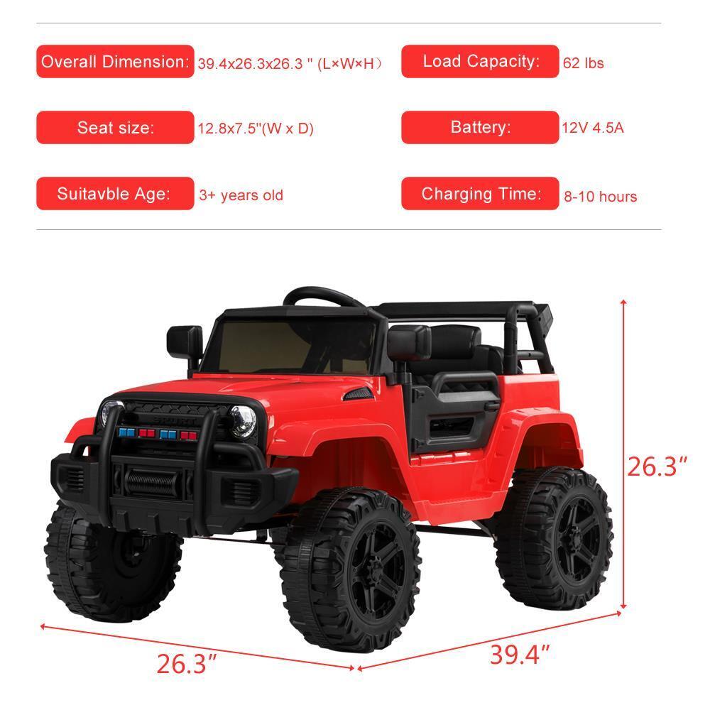 Electric 12V Red Kids Ride-On Truck with 2.4G Remote Control and 3 Speed Modes