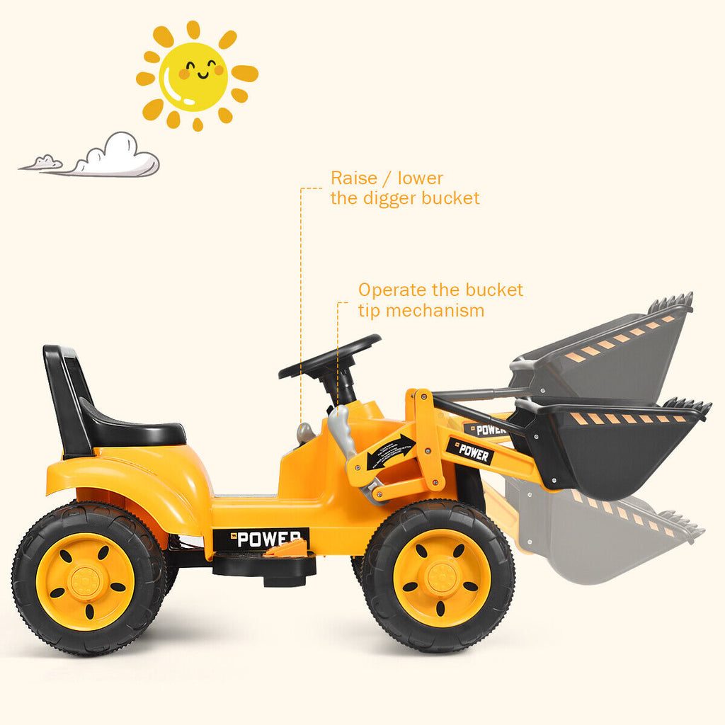 6V Battery Powered Kids Excavator Digger Tractor with Digging Bucket - Yellow