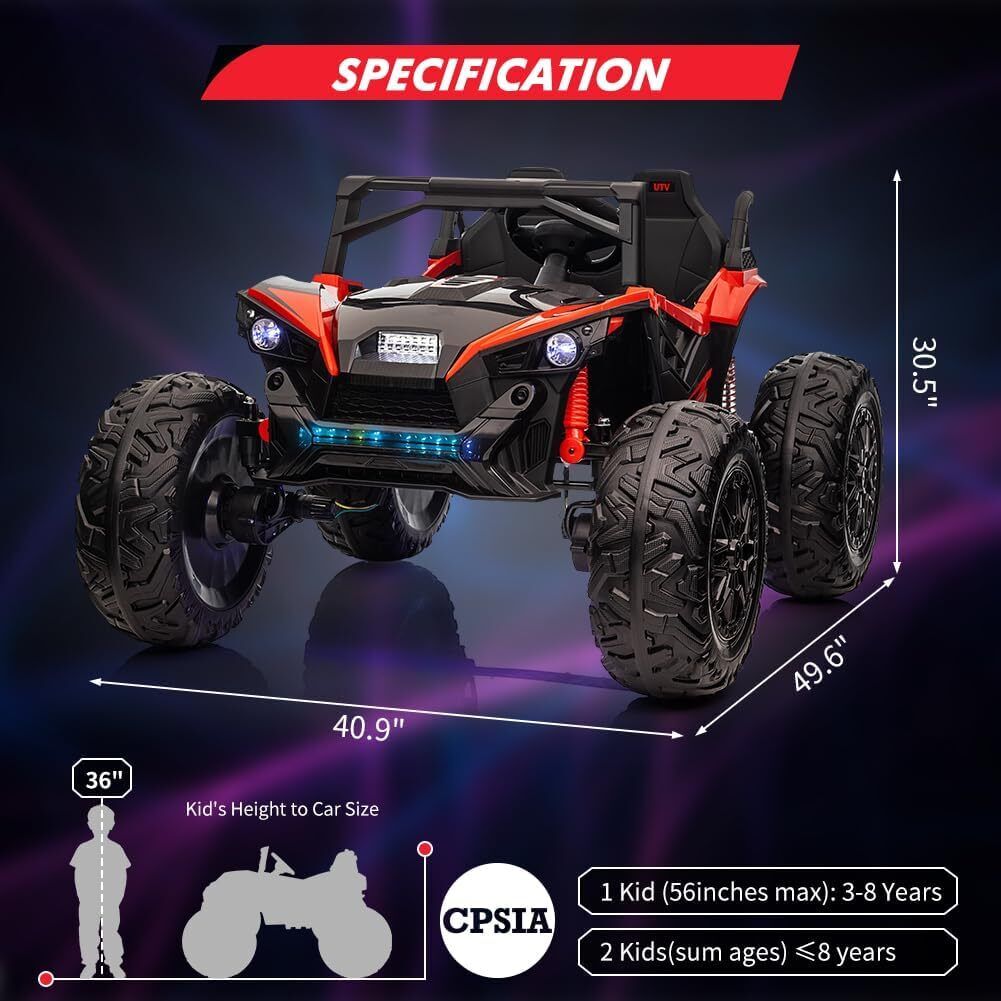 24V 2 Seater Ride on Toy UTV with Remote Control, EVA Tires, 4-Wheel Drive, Electric Car with Music
