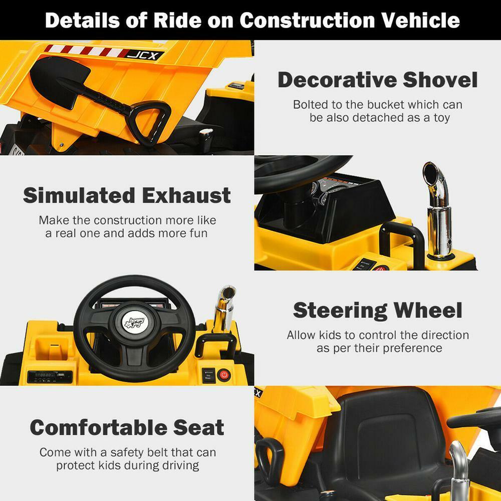 12V Electric Ride On Dump Truck with Remote Control for Kids - Construction Tractor with Working Bucket