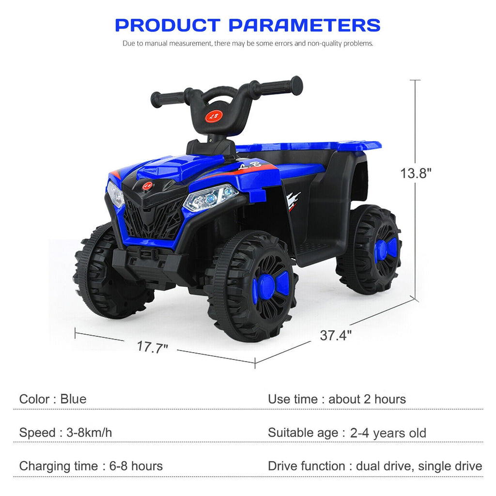Electric ATV Ride-On Car with MP3 Player and LED Lights - 6V Battery Powered, 4-Wheeled Beach Cruiser