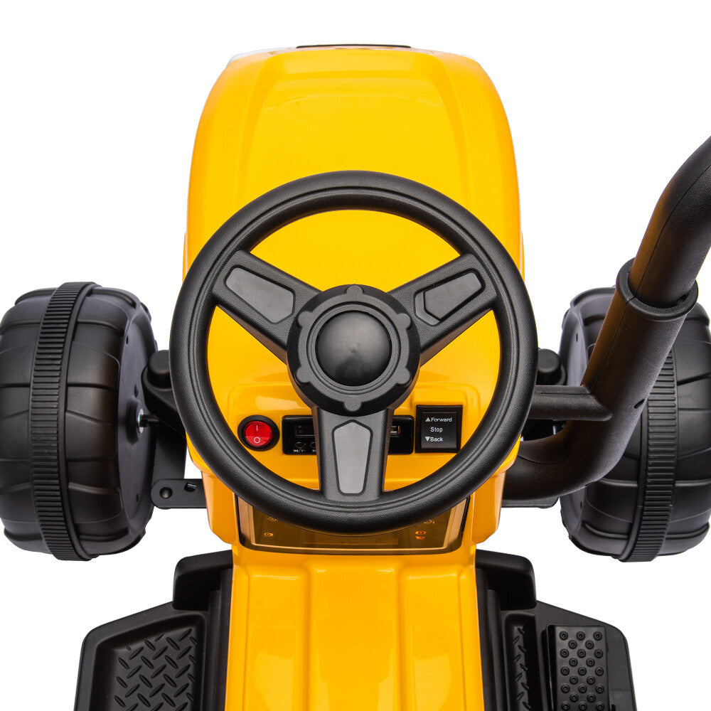 Electric Battery-Powered Ride-On Tractor and Excavator with Trailer for Kids Age 5 and Up