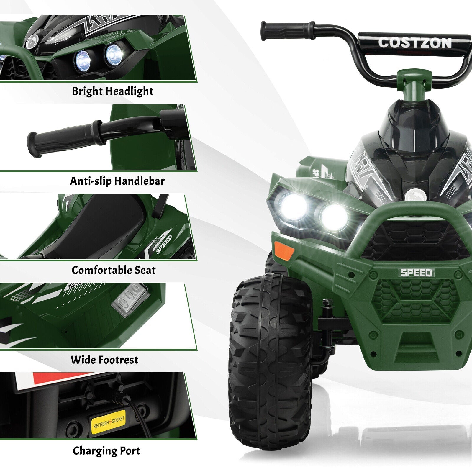 ATV-Inspired 12V Battery Powered Ride-on Toy Car for Kids in Eye-Catching Colors