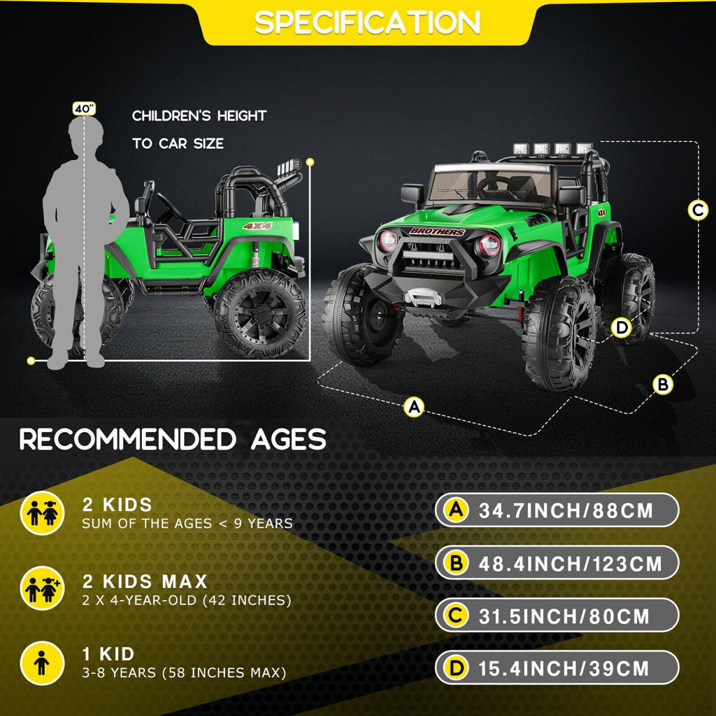 Electric 2-Seater Kids Jeep with LED Lights and 400W Motor - 24V Ride-On Truck Car