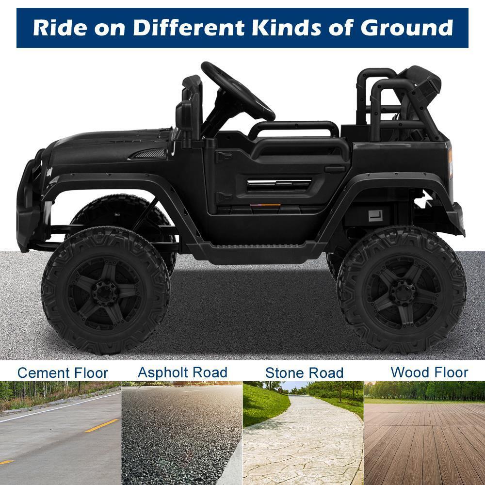 Black 12V Ride-On Truck for Kids with Parental Remote Control