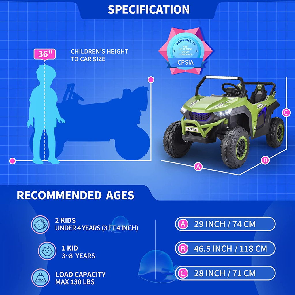 24V 2 Seater Children's Ride on UTV Automobile - High-Powered Electric Car, equipped with a Large 10AH Battery