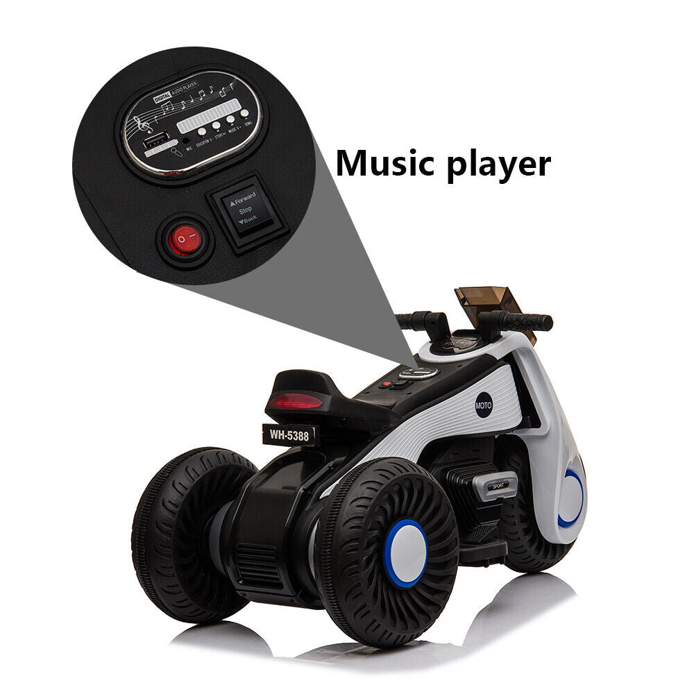 3-Wheel Double Drive Electric Motorcycle for Kids in White