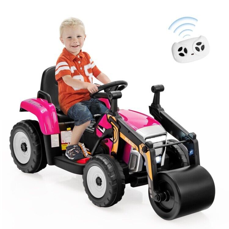 Remote Control Road Roller for Kids with Music and Lights - 12V Children's Ride-On Car