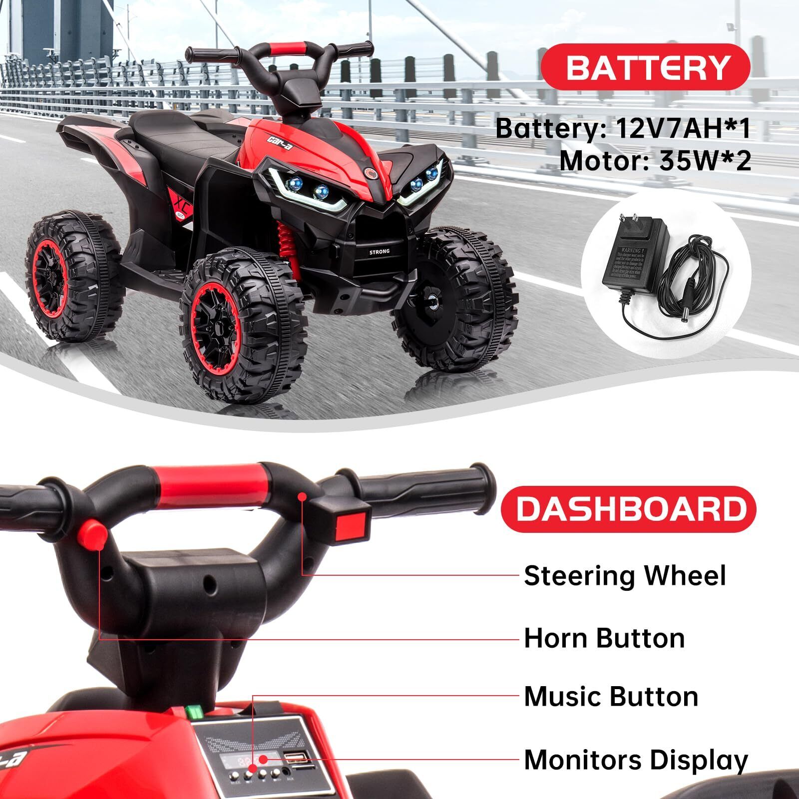 Rev Up the Fun with Our 12V Dual Drive Red Kids ATV Ride-On Car!