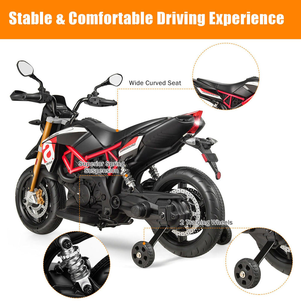 Red 12V Licensed Kids Ride On Motorcycle with Headlight and Training Wheel