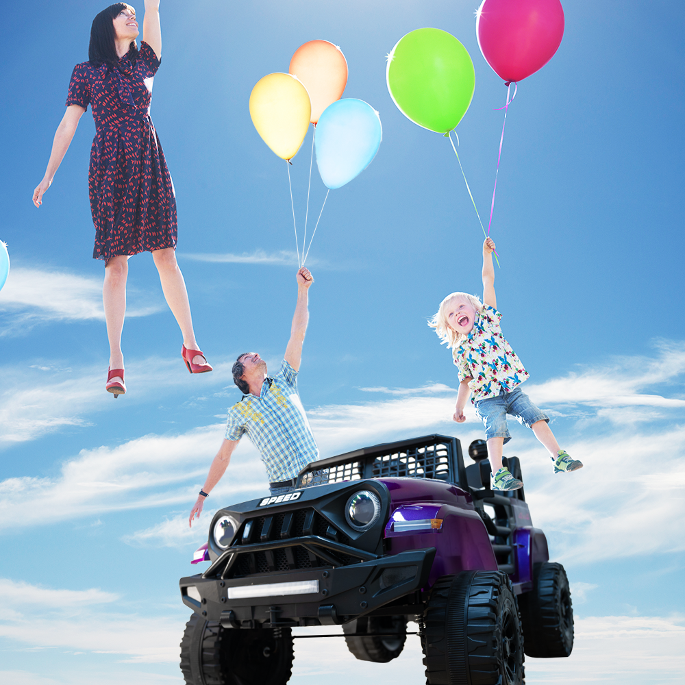 12V Kids Ride-on Truck with Parental Remote Control and LED Lights - Purple
