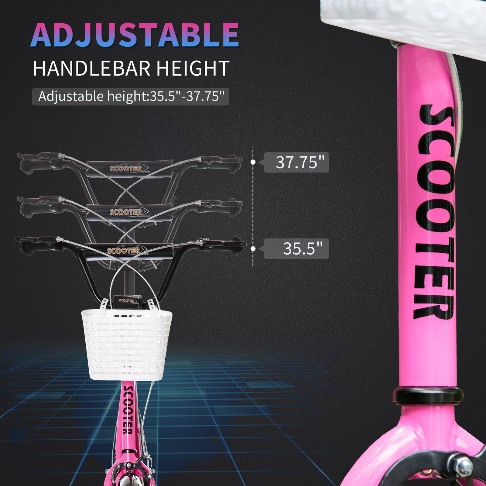 Youth Kick Scooter with Adjustable Handlebars, Double Brakes, and 16-Inch Inflatable Tires
