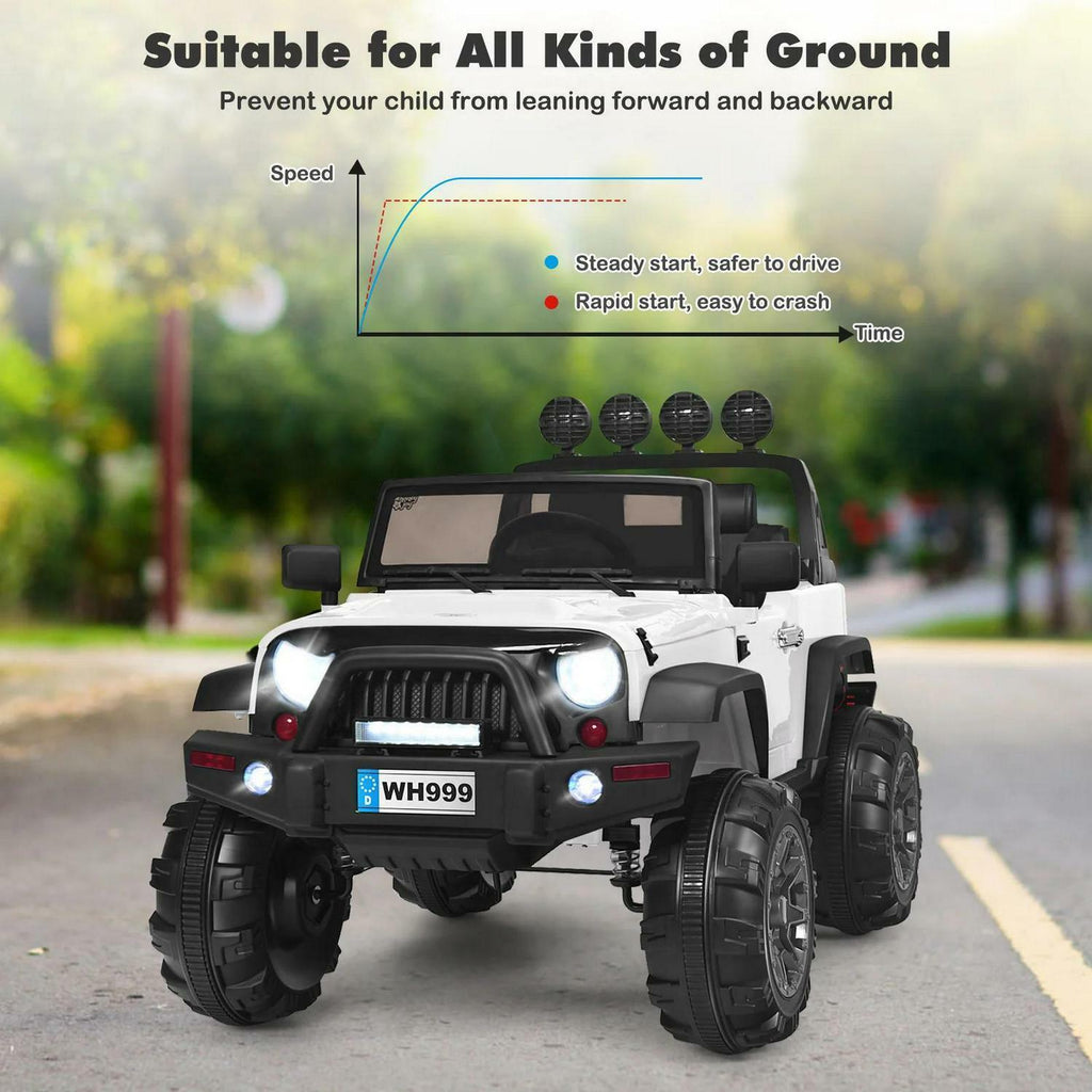 2-Seater Battery-Powered Jeep Car for Kids with Parental Remote Control - White