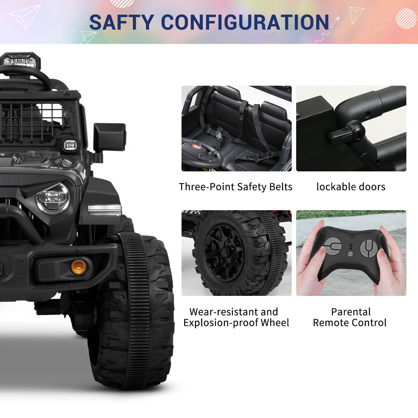 Kimbosmart Electric 24V All-Terrain Children's Ride-On Truck with MP3 Player, LED Lights, and Remote Control