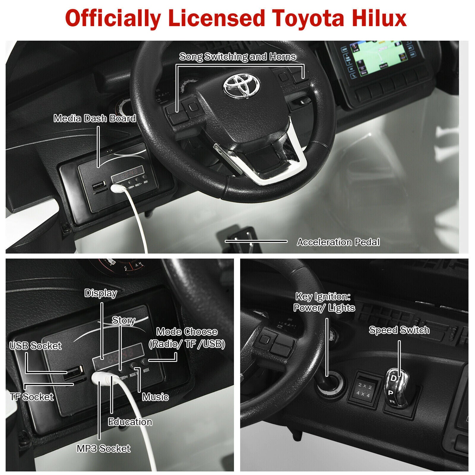 2x12V Authorized Toyota Hilux Ride On Truck Car 2-Passenger 4WD with Remote Control