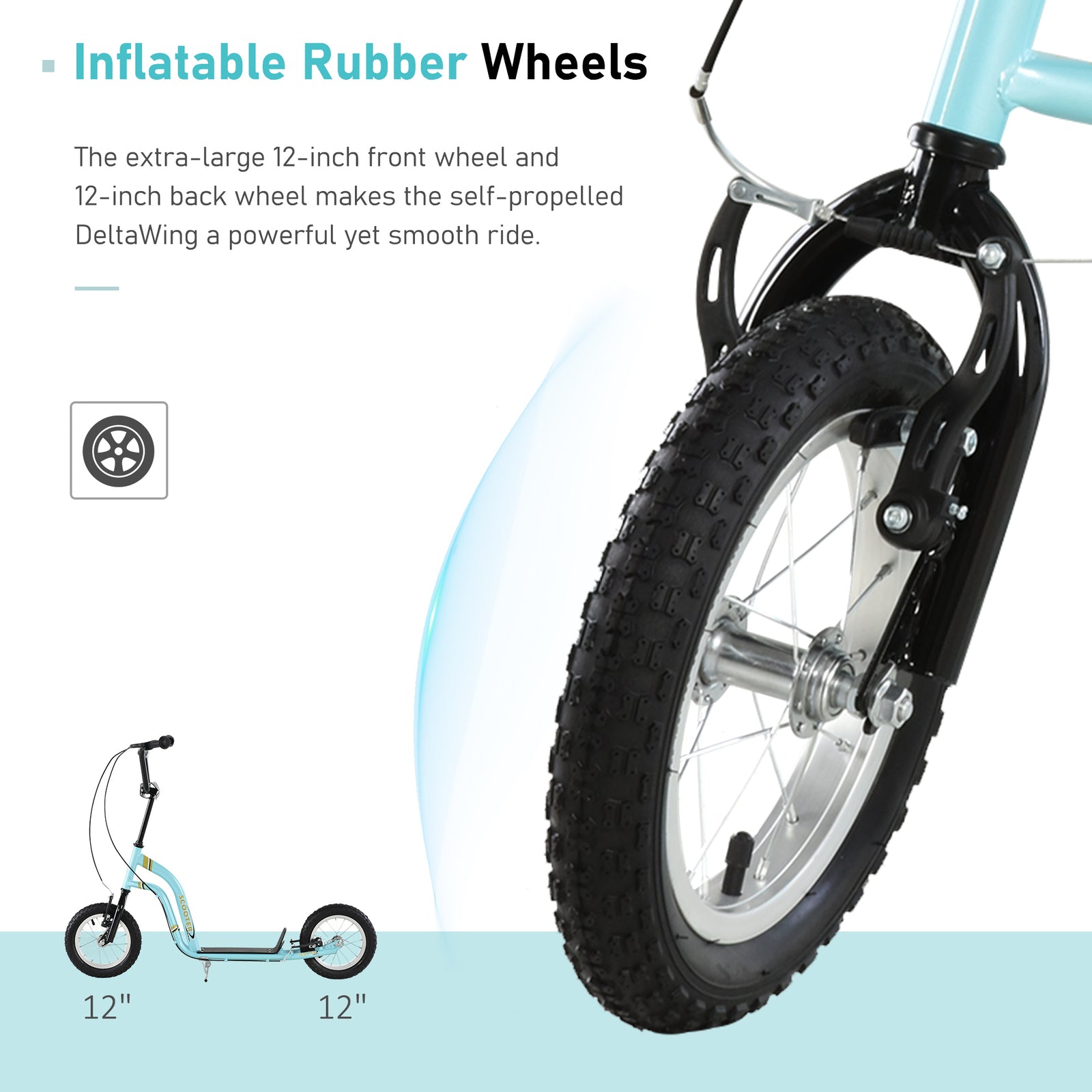 Youth Scooter with 12-Inch Inflatable Front Wheel and Dual Front & Rear Caliper Brakes
