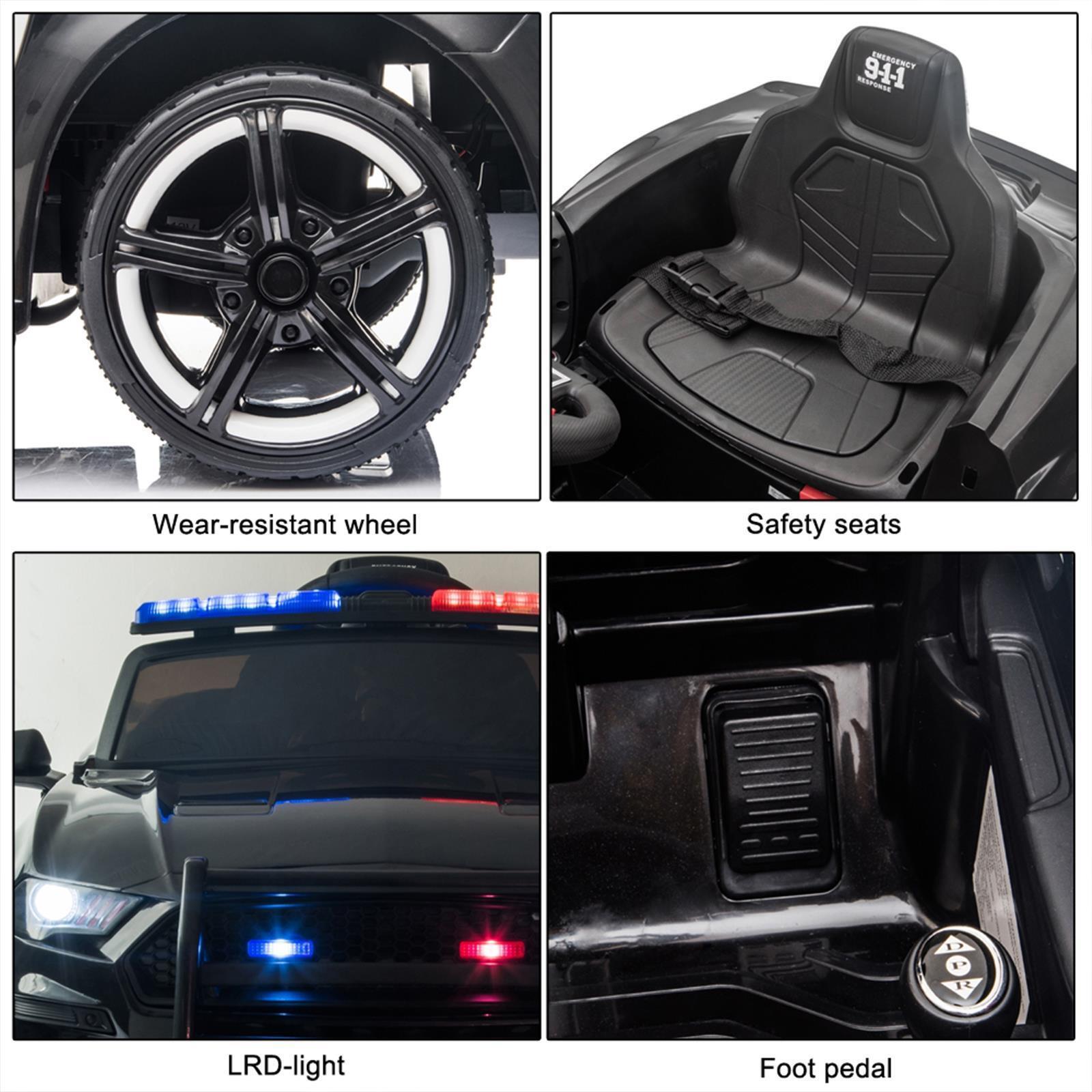 Police Sports Car Ride-On for Kids with Remote Control, LED Lights, Siren, and Microphone - 12V