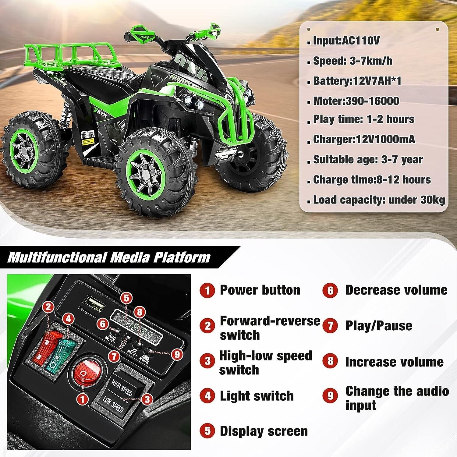 Electric Ride-On Quad ATV for Kids 3-7 Years Old - Perfect Gifts for Children