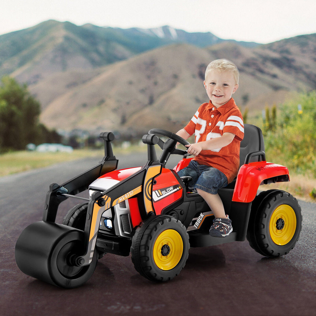 12V Electric Tractor for Kids with Remote Control, LED Lights, and Music - Red
