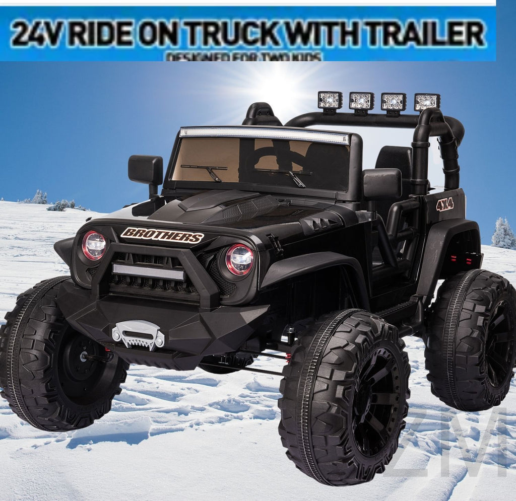 24V Battery-Powered Kids Ride On Truck with Trailer and RC Control - 3 Speeds, Camo Design