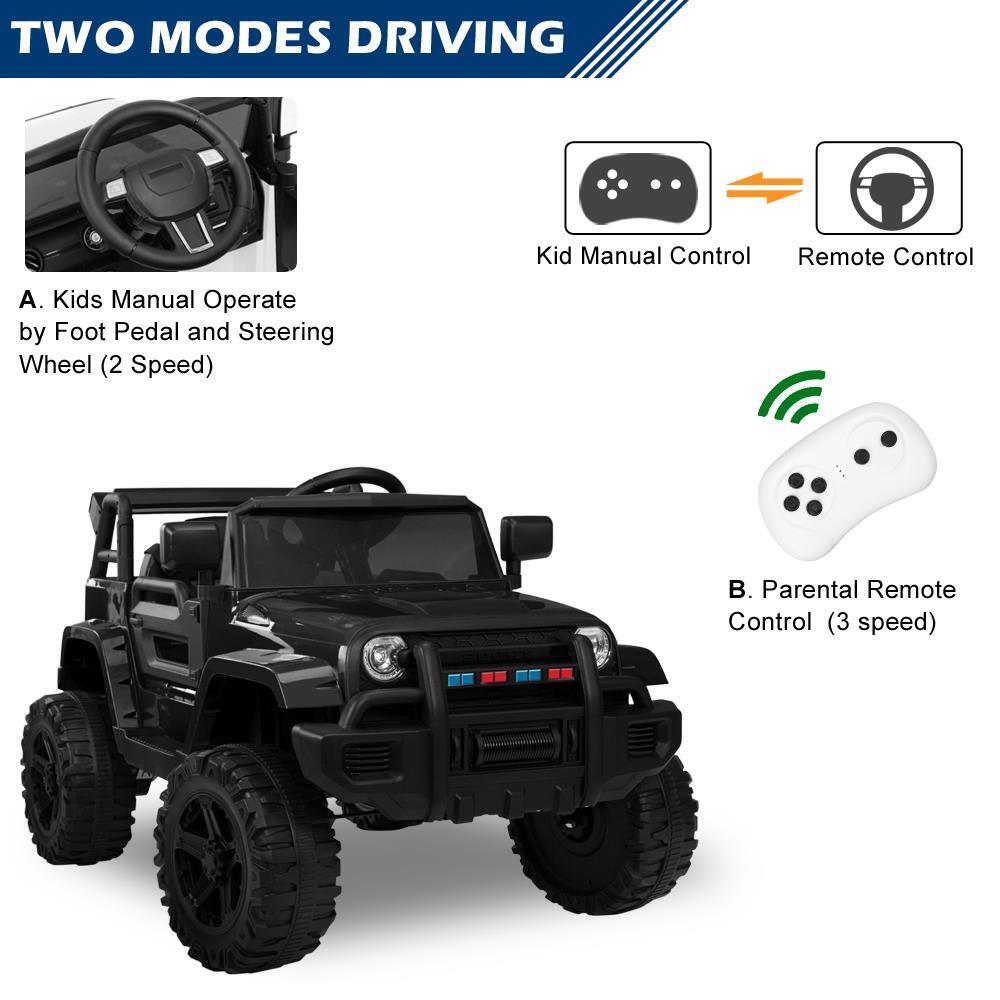 Black 12V Ride-On Truck for Kids with Parental Remote Control