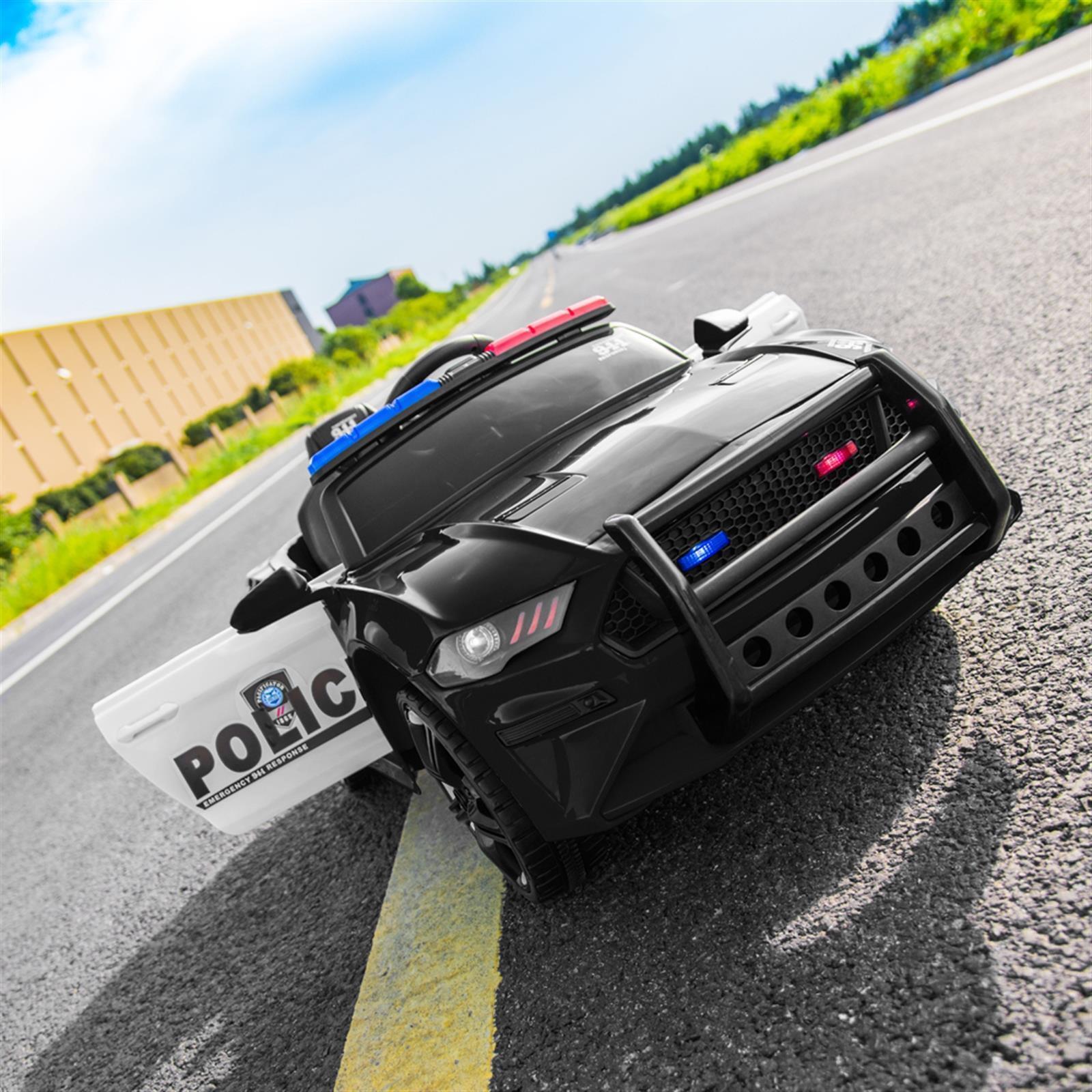 Police Sports Car Ride-On for Kids with Remote Control, LED Lights, Siren, and Microphone - 12V