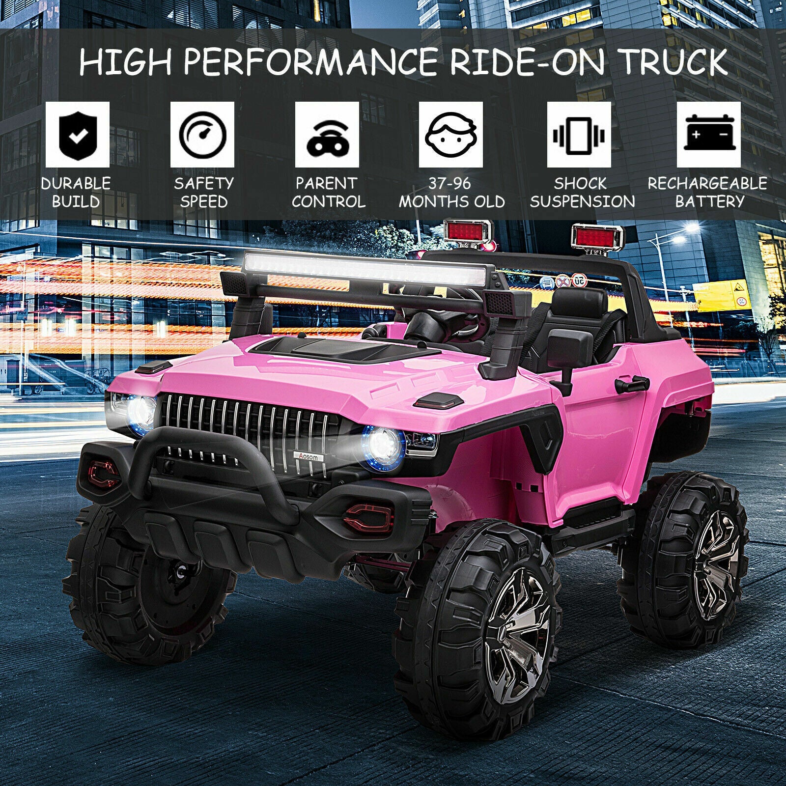 2-Seater Pink SUV Truck Ride On Car with Parental Remote Control - 12V Battery Powered