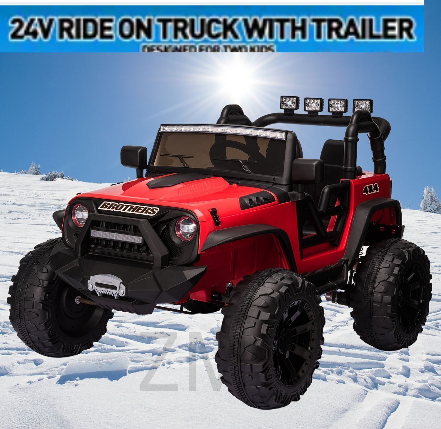 2 Seater 24V Kids Ride On Truck with Remote Control, LED Lights, and 3 Speeds - 2x200W Power