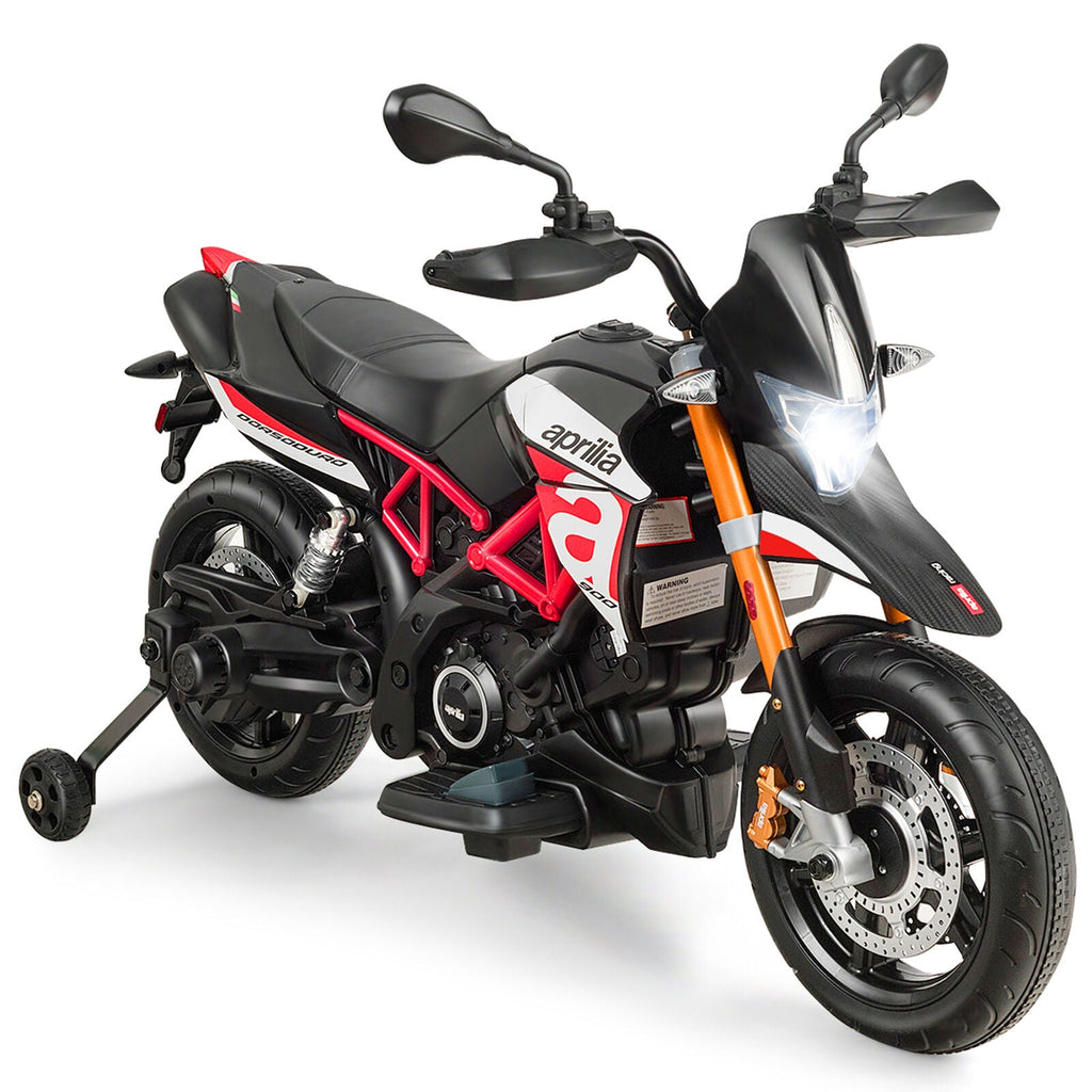 Red 12V Licensed Kids Ride On Motorcycle with Headlight and Training Wheel