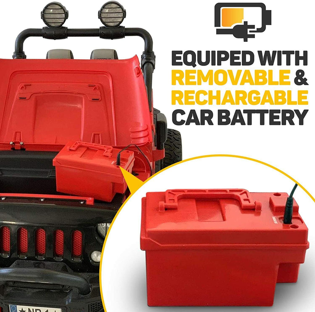 12V 2 Seater Children's Ride-On Jeep Truck - 2 High-Performance Motors, Illumination, Rubber Wheels + Remote Control