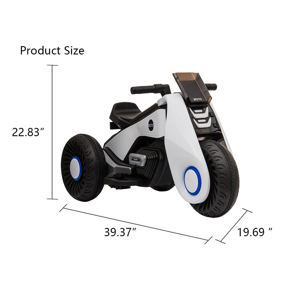 3-Wheel Double Drive Electric Motorcycle for Kids in White